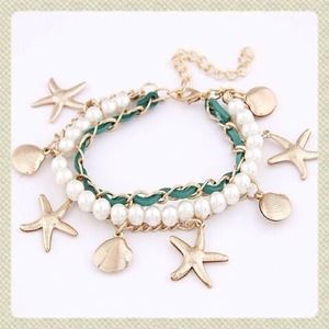 Green Starfish & Seashells Charm Bracelet