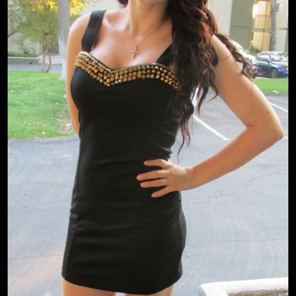 Gold spike black dress