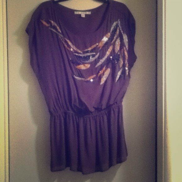 LC Lauren Conrad Purple Beaded Blouse