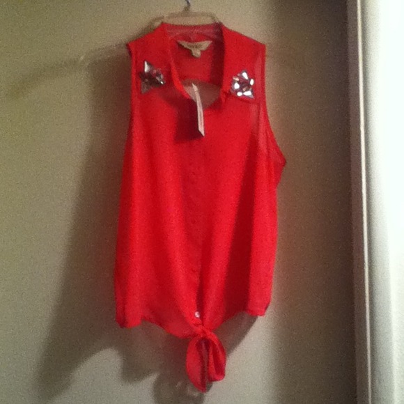 Decree Hot Pink Glam Studded Collar Blouse