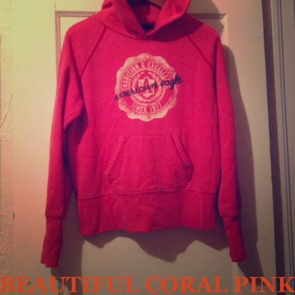 Coral pink distressed look American eagle hoodie