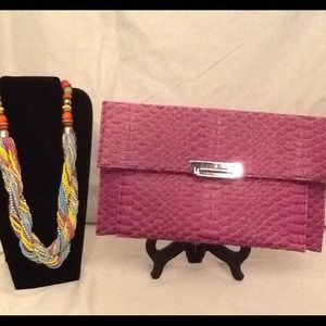 Pink gator clutch and match necklace