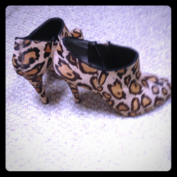 Sam Edelman leopard pony fur bootie shoes