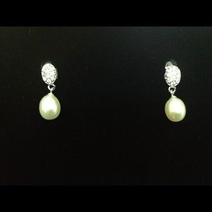 White Pearl & Ster. Silver Earrings Wedding