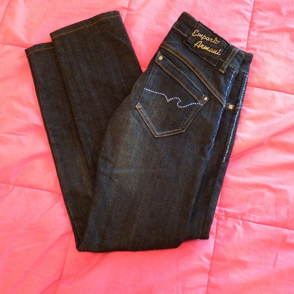 EMPORIO ARMANI DARK WASH JEANS WITH BLUE CRYSTALS