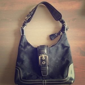 Black Coach Sig Jaquard & Leather Buckle Hobo