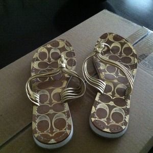 Gold coach flip flops 100 percent authentic