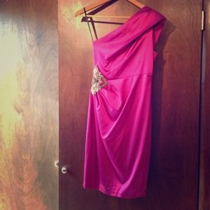 David Meister pink one shoulder cocktail dress
