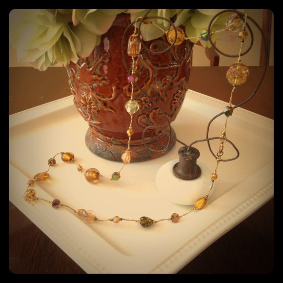 30 inch Blown Glass Bead Necklace w/Rosette Inlays