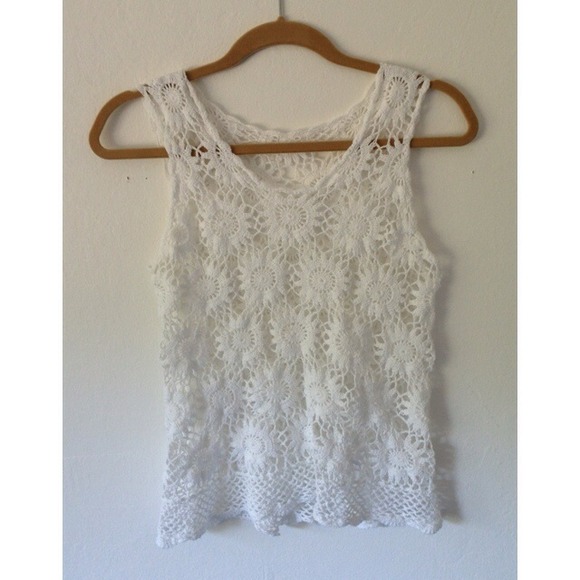 Tops - White Crochet Top ❁