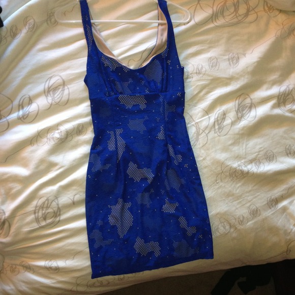 Mystic blue peep nude dress NWT