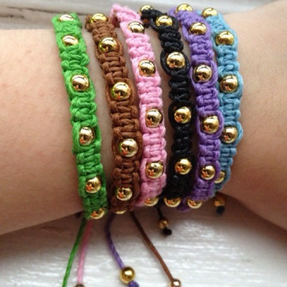 Set of 3 Gold Beaded Wax Hemp Friendship Bracelets