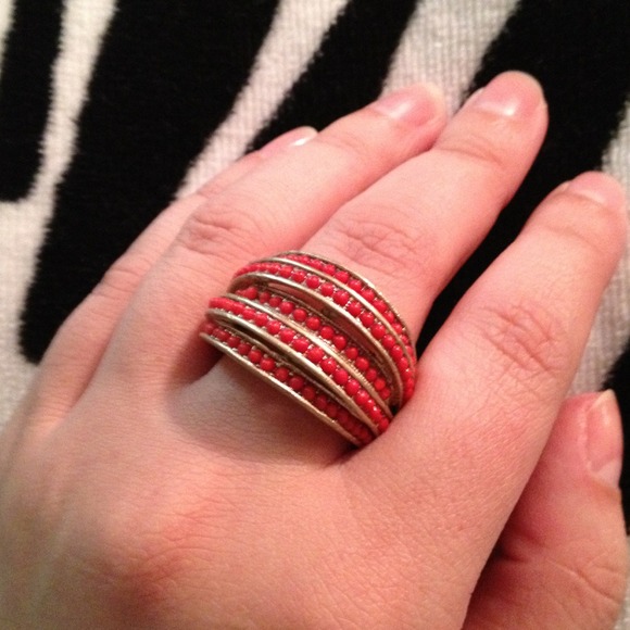 Red and Goldtone Dot Layers Ring MARK. 8-9