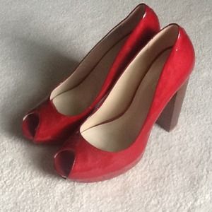Aldo Red peep toe pumps