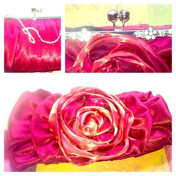 Satin Red Rose Clutch, new