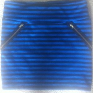 Black and blue mini-skirt.