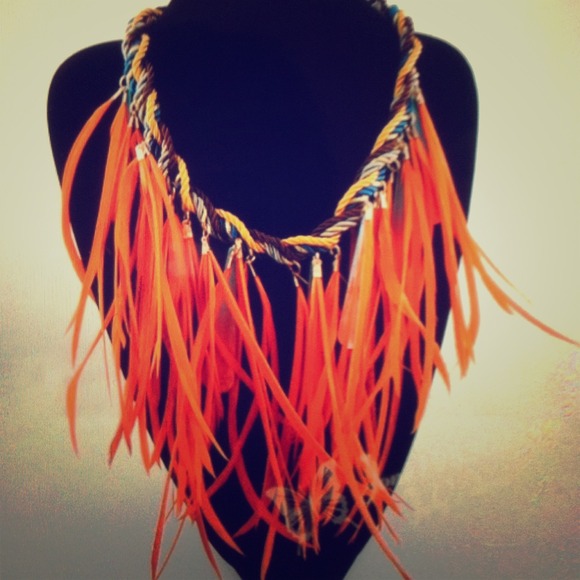 Orange Feather Bib Necklace
