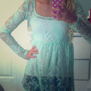 Teal lace peplum style shirt - XS