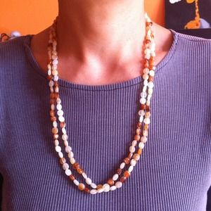 Mini stone long beaded necklace