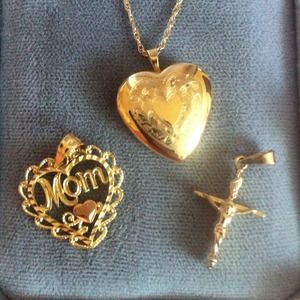 Heart Locket Necklace. Crucifix charm. Mom charm.