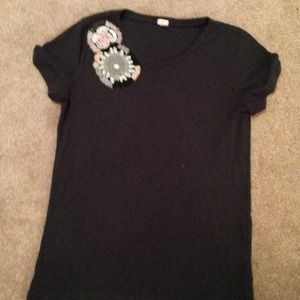 Charcoal color top with beaded flowers