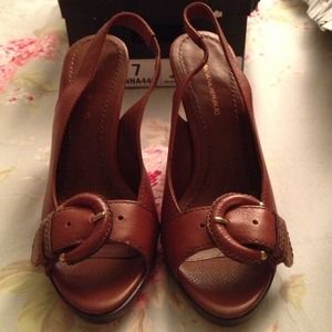 Cinnamon Leather Peep toe sling back Cinnamon Leather Peep toe sling back