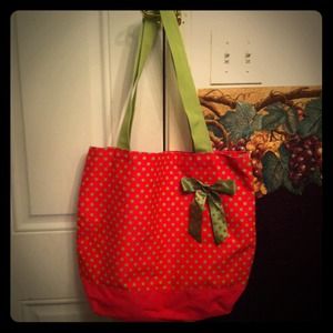 Pink and line green tote