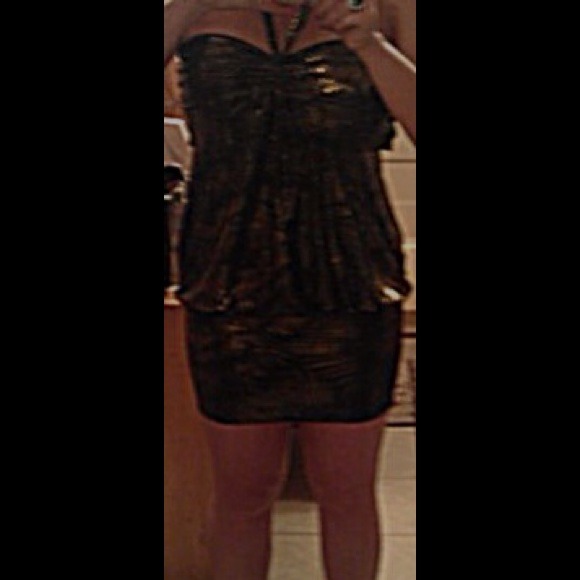 NEW Metallic black & gold halter dress