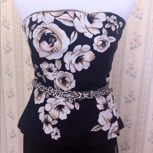 NWT black with ivory floral and leopard accent top