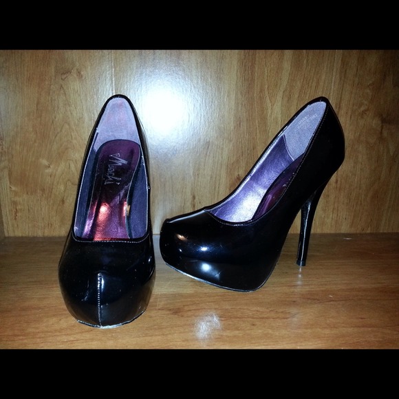 Black patent leather heels