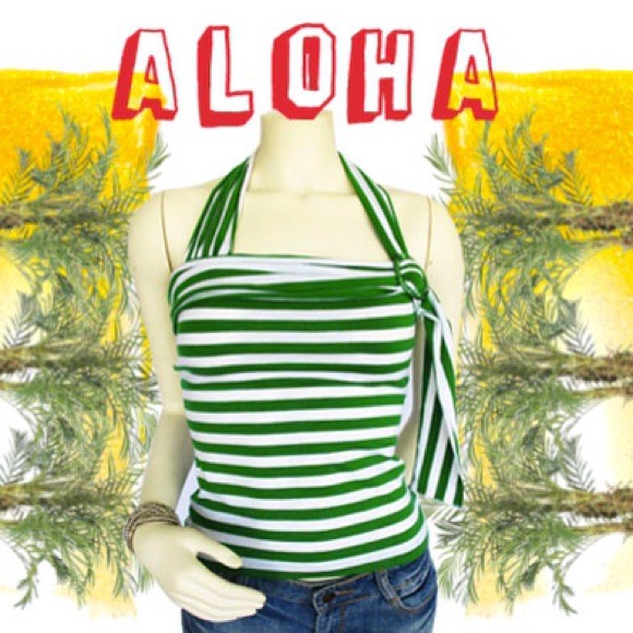 Kelly Green Striped Halter Tube Top
