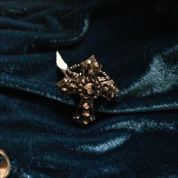 Black Cross one size ring
