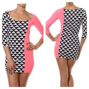 Black white pink diamond shape dress
