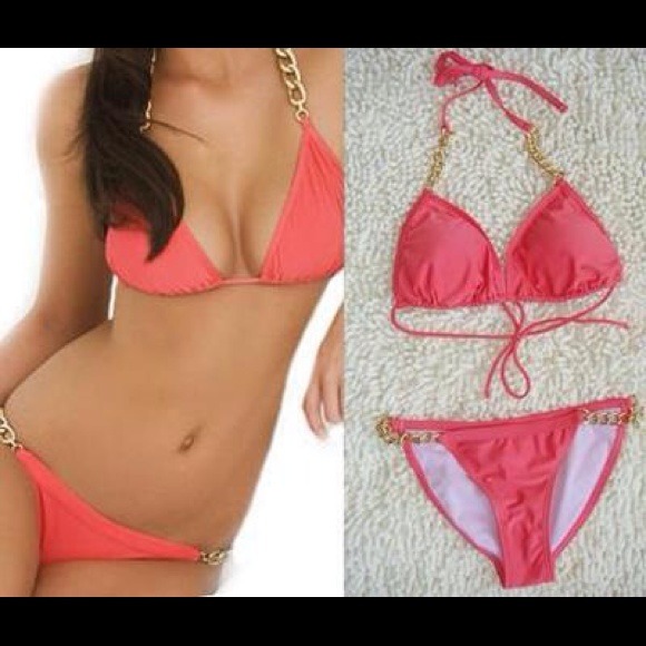 *Reduced* Coral & gold chain bikini