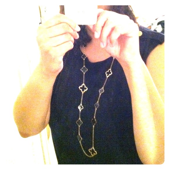 Van Cleef Inspired black and hold necklace