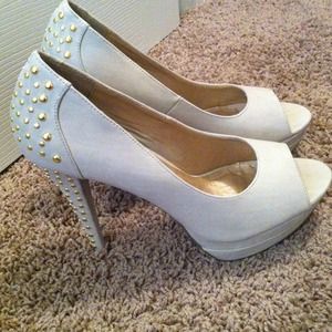 JustFab beige pumps with gold studs, size 8 1/2