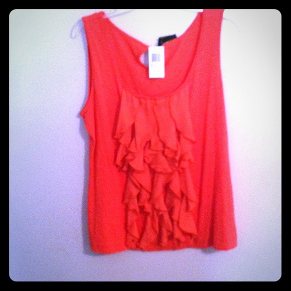 Ruffled tank top! Never worn. Coral color