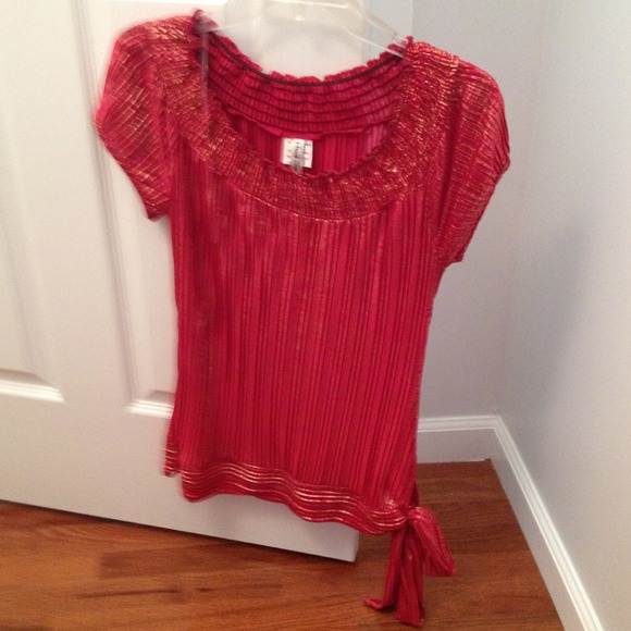 Red with gold foil peasant top size M.