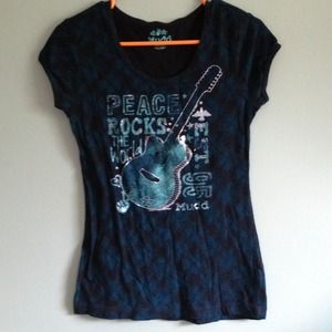 Teal and black printed tee.