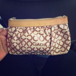 Beautiful authentic cream and brown Coach wristlet