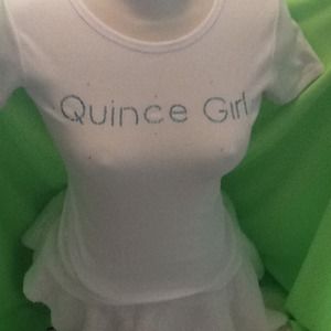 White baby doll tee with blue rhinestones