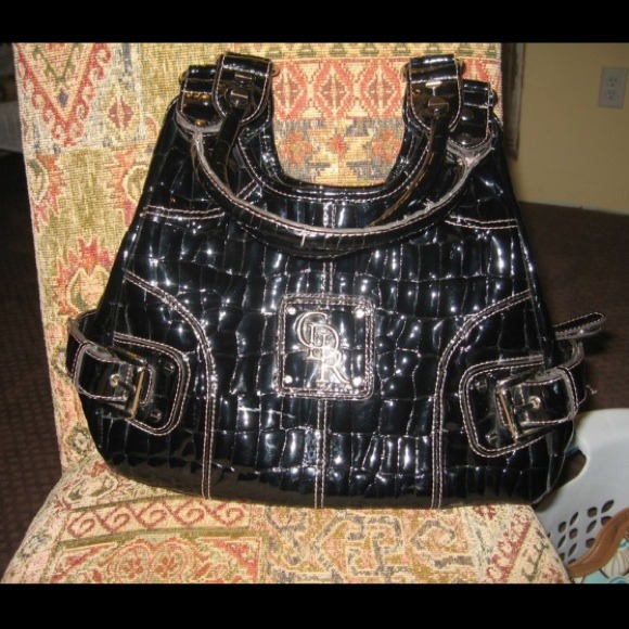 Genna de Rossi Black Patent Leather Large Handbag