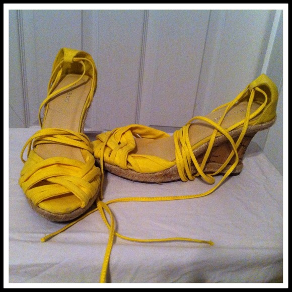 Shoes - Yellow tie up shoes and orange tank