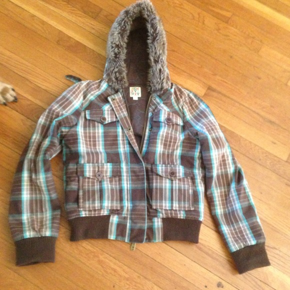 Roxy surf hooded plaid jacket. Size M