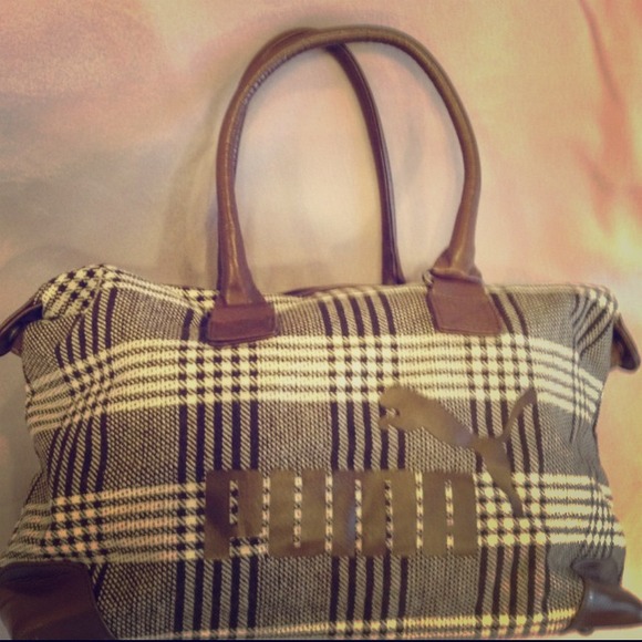 Puma brown/cream plaid gym bag