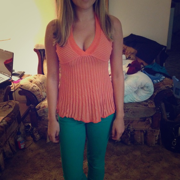 Orange ribbed halter top - Guess