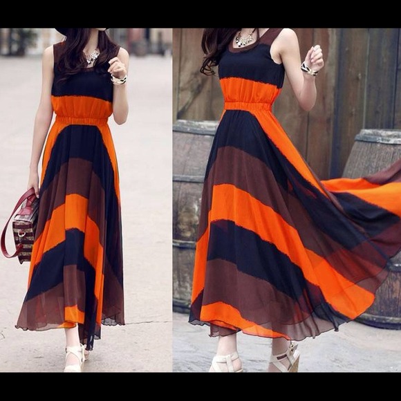 🚫SOLD🚫@nancyruble97eautiful orange and navy maxi - Picture 2 of 3
