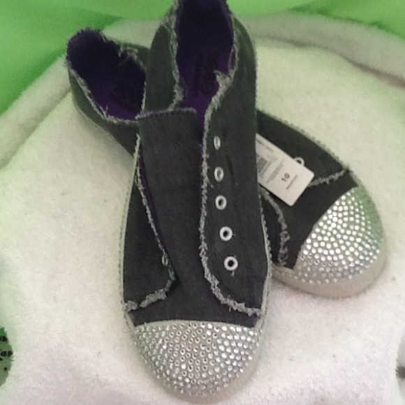 Denim sneakers with clear rhinestones