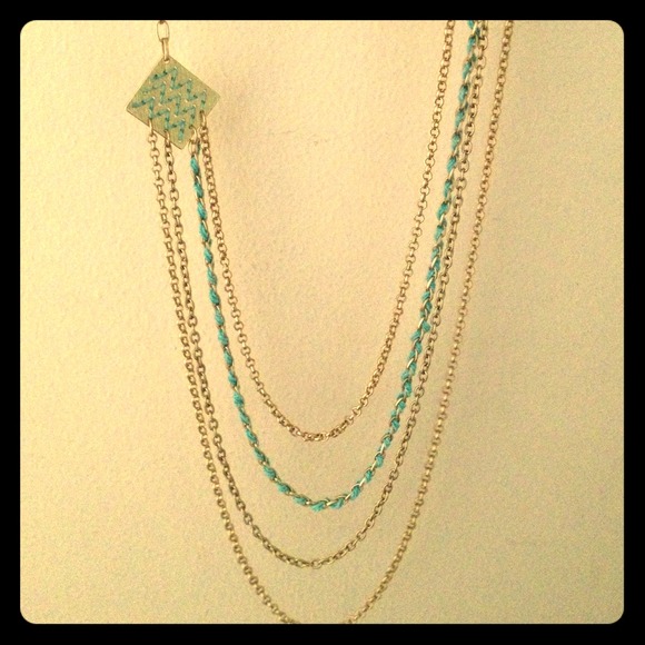 Gold and aqua three tiered necklace