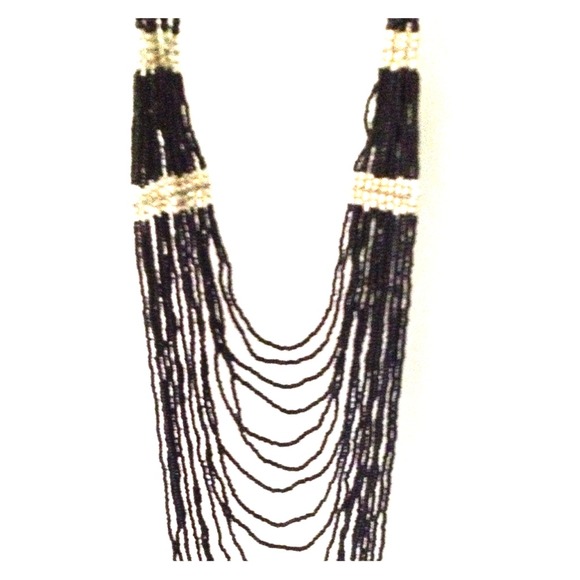 Long black 1920s inspire beads necklace